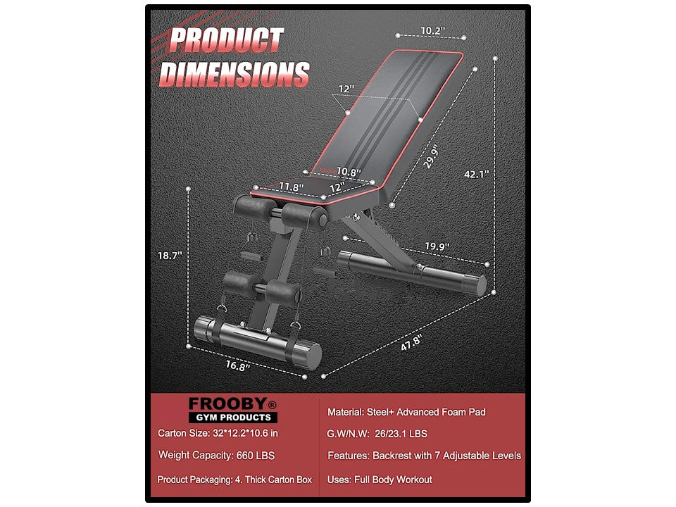 Foldable Gym Weight Bench 7 Incline Adjustable 36-7